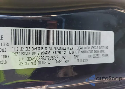 2018 Dodge Journey Se z USA, uszkodzony, nr VIN 3C4PDCAB6JT229727